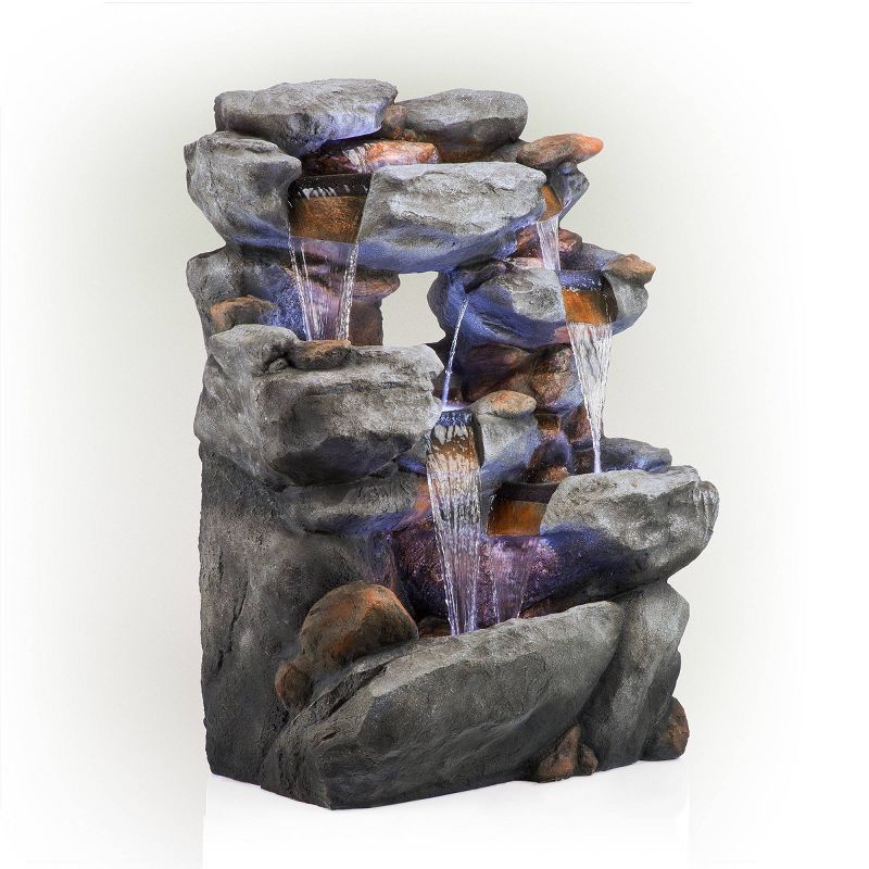 54&#34; Resin 5-Tier Rock Fountain with LED Lights Dark Brown - Alpine Corporation, 4 of 10