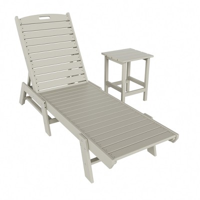 WestinTrends 2 Pieces Poly Outdoor Patio Chaise Lounge Chair with Side Table Set