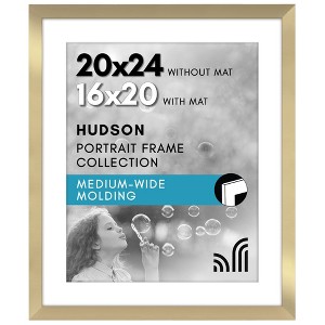 Americanflat 20x24 Picture Frame with Polished Plexiglass - Use as 16x20 Frame with Mat or 20x24 Frame Without Mat - Hudson Collection - Gold - 1 of 4