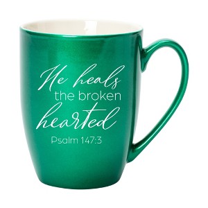 Elanze Designs He Heals The Broken Hearted Emerald Green 10 ounce New Bone China Coffee Cup Mug - 1 of 4