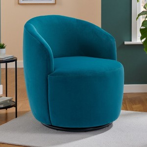 25.6" Velvet Swivel Barrel Armchair with Ergonomic Backrest - 1 of 4