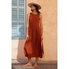 Coolmee Women's Year Round Casual Round Neck Loose Split Wrinkle Free Vacation  Maxi Dress - 3 of 4