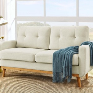 APRILSOUL 67.7" Wide Mid-Century Modern Upholstered Tufted Loveseat Sofa With Wooden Legs - 1 of 4