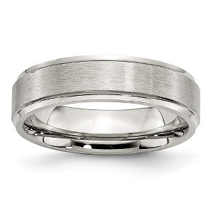 Black Bow Jewelry 6mm Stainless Steel Brushed Center Ridged Edge Comfort Fit Band - 1 of 4