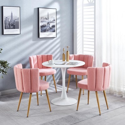 Vynxaria Modern pink dining chair(set of 2 ) with iron tube wood color legs, shorthair cushions and comfortable backrest
