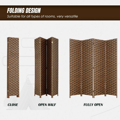 6ft Black and Brown Hand-Woven Rattan Room Divider with 4 Panels