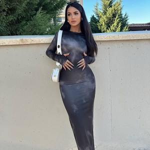 Women's Fashionable Slim - Fit Midi Dress，Tie - Dye Long Sleeve Bodycon Maxi Dress - 1 of 4