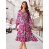 Seta T Women's Floral Long Sleeve Square Neck Smocked Ruffle Hem Flowy Midi Dress with Pockets - 4 of 4