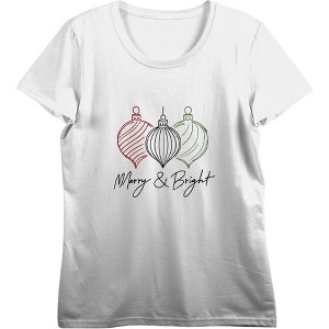Merry & Bright Christmas Ornaments Line Art Women's Crew Neck Short Sleeve Crop Tee - 1 of 3