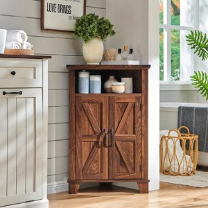 SinCiDo Bathroom Corner Cabinet w/Barn Door & Adjustable Shelf, Farmhouse Small Storage Cabinet for Bathroom, Living Room - 1 of 4