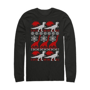 Men's Lost Gods Ugly Christmas Dinosaur Print Long Sleeve Shirt - 1 of 3