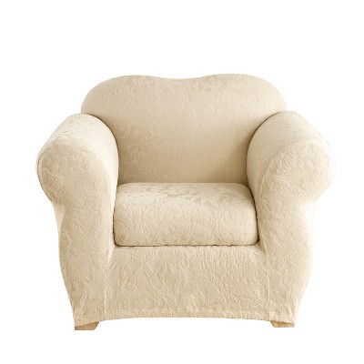 Stretch Jacquard Damask Chair Slipcover Oyster - Sure Fit