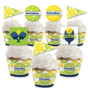 Big Dot of Happiness Let’s Rally - Pickleball - Cupcake Decoration - Birthday or Retirement Party Cupcake Wrappers and Treat Picks Kit - Set of 24 - 1 of 4