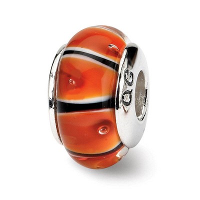 Black Bow Jewelry Orange and Black Glass Sterling Silver Bead Charm