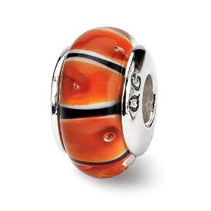 Black Bow Jewelry Orange and Black Glass Sterling Silver Bead Charm - 1 of 3