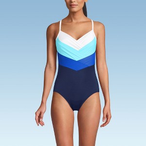 Lands' End Women's Slender Suit V-neck Pleated X-back One Piece Swimsuit Adjustable Straps - 1 of 3