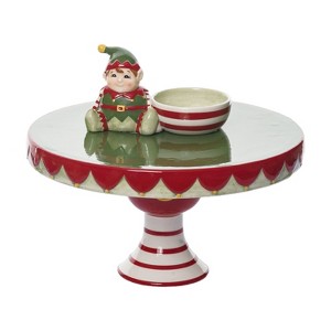 Transpac 12.25 in. Holiday Santas Elf Pedestal with Dip Bowl Set of 2 - 1 of 4