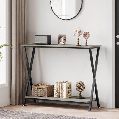 Narrow Console Table Small Entryway Table 2-Tier Display Table with Shelves