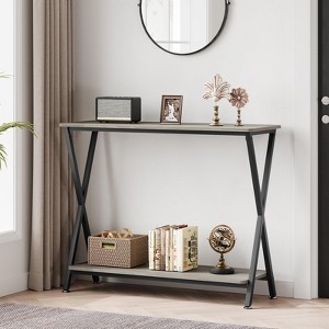 Narrow Console Table Small Entryway Table 2-Tier Display Table with Shelves - 1 of 4