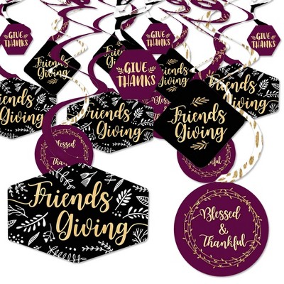 Big Dot of Happiness Elegant Thankful for Friends - Friendsgiving Thanksgiving Party Hanging Decor - Party Decoration Swirls - Set of 40