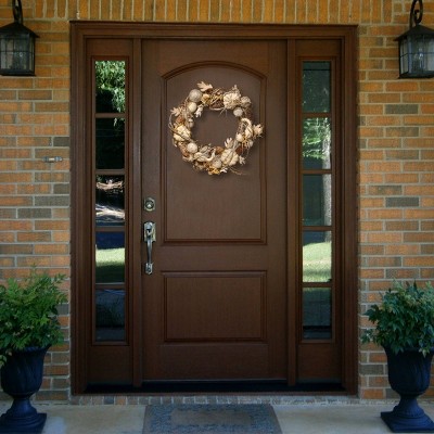 20" White and Brown Pumpkin Pinecone Autumn Wreath