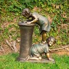 27" Resin Indoor/Outdoor Girl and Boy Drinking Water Fountain Yard Décor Bronze - Alpine Corporation - 3 of 4