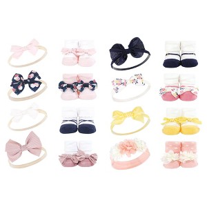 Hudson Baby Infant Girl 16Pc Headband and Socks Set, Blue Blush Floral Pink Yellow Flower, One Size - 1 of 3