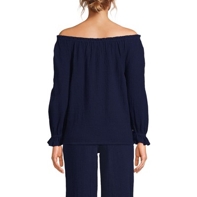 Lands' End Women's 3/4 Sleeve Gauze On or Off the Shoulder Blouse