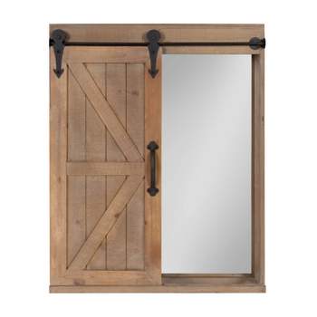 Decorative Wood Wall Storage Cabinet with Vanity Mirror and Sliding Barn Door Rustic Brown - Kate & Laurel All Things Decor