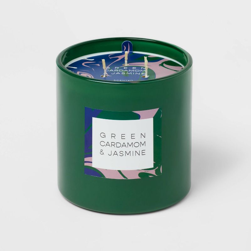 28oz Glass Cardamom &#38; Jasmine Candle Green - Opalhouse&#8482;, 1 of 8