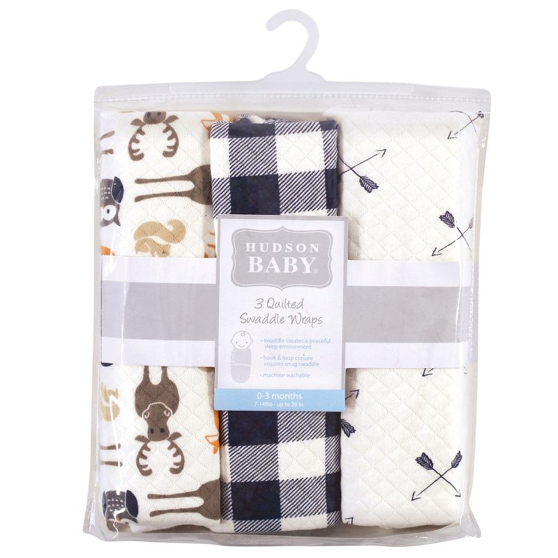 Hudson Baby Infant Boy Quilted Cotton Swaddle Wrap 3pk, Boy Forest, 0-3 Months, 3 of 7