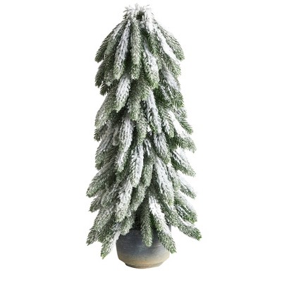 Nearly Natural 1.75-ft Flocked Artificial Christmas Tree in Decorative Planter