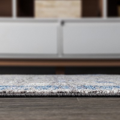 Anatolia Medallion Peacock Blue and Gray Easy-Care Area Rug