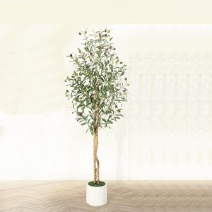 Olive Trees Artificial Indoor, 5FT Tall Faux Silk Plant White Planter, with Natural Wood Trunk and Green Fake Moss,1 PCS - 1 of 4