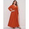 Women Plus Size 3/4 Sleeve V-Neck Ruched Dress - 2 of 4
