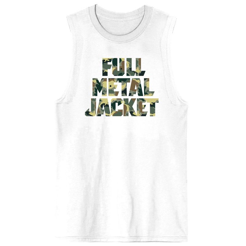 Full Metal Jacket Soldier Camo Logo Crew Neck Sleeveless White Men's Tank Top, 1 of 4