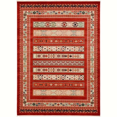 Easy-Care Stain-Resistant Synthetic 6' x 9' Red Stripe Rug
