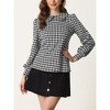 Allegra K Women's Peter Pan Collar Fashion Puff Long Sleeve Houndstooth Plaid Blouse - 2 of 4