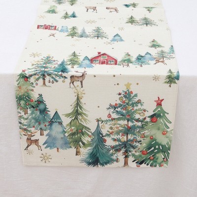 Unique Bargains Table Runner Rectangular Winter Christmas Pattern 23 Linen Colorful 1 Pc