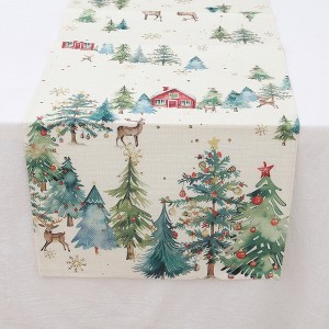Unique Bargains Table Runner Rectangular Winter Christmas Pattern 23 Linen Colorful 1 Pc - 1 of 3