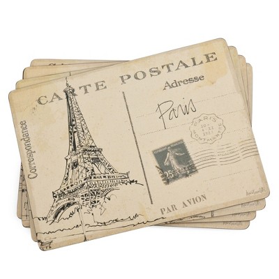 Pimpernel Postcard Sketches Placemats, Set of 4, Cork Backed, Easy to Clean Placemats with Vintage Sketches Design, Durable Stylish Table Protection