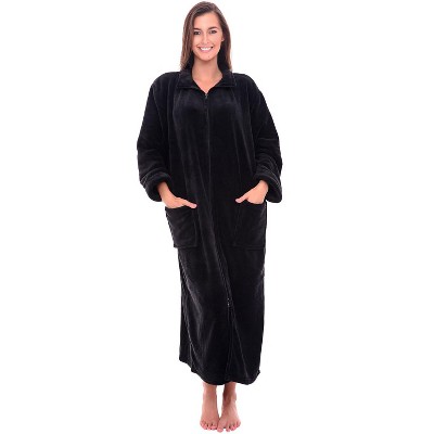 ADR Women's Zip Up Robe Fleece Soft Warm Plush Oversized Zipper Bathrobe