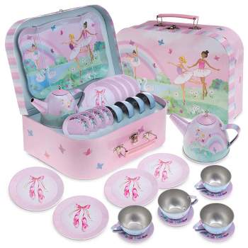 Jewelkeeper Tea Party Set for Little Girls with Tin Tea Set + Food & Carrying Case, Cat Design, 42 Piece