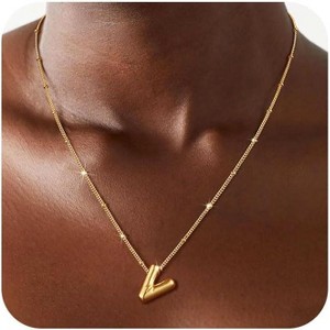 Sterling Silver Balloon Letter Necklace Satellite Bead Chain Personalized Gift - 1 of 4