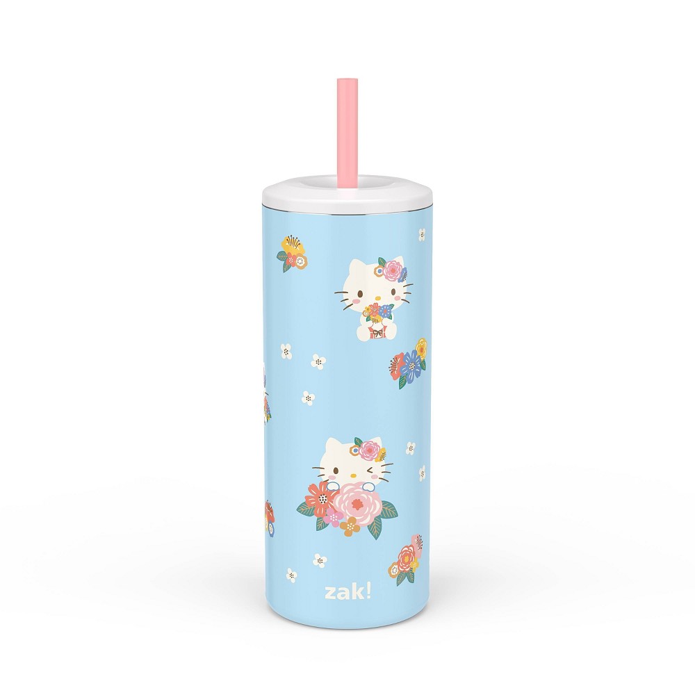 Photos - Glass ZAK Designs 16 fl oz Stainless Steel Vacuum Insulated Hello Kitty Straw Tumbler: Kids Portable Drinkware, Dishwasher-Safe 