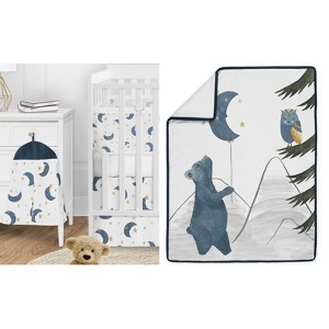 Sweet Jojo Designs 6p Boy, Girl, Unisex/Gender Neutral Crib Bedding + BreathableBaby Breathable Mesh Liner Pad Moon Bear Blue Gold and White - 1 of 4