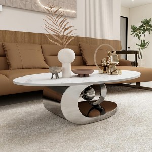 QingMoon Marble Coffee Table, Oval Centre Table with Stainless Steel Base and Resistant Rock Slab Tabletop for Living Room, Office - 1 of 4