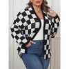 Garvee Women's Long Sleeve Oversized Sweater Checkered Cardigan Open Front Outerwear Tops - 3 of 4