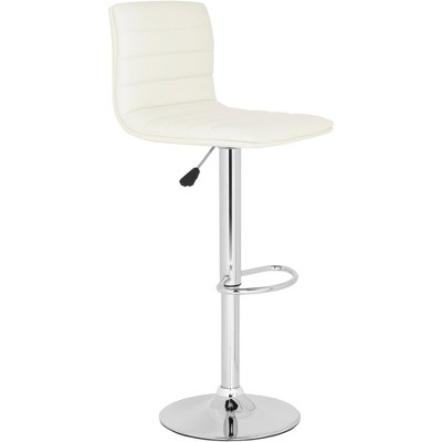 Transitional Swivel Adjustable Bar Stool in Chrome & White Leather
