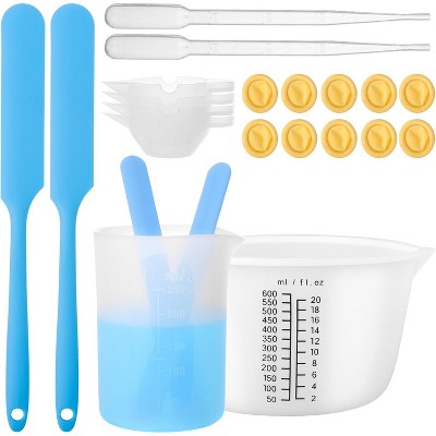 JDICTION 33PCS Silicone Measuring Kit - 600ml Bowl + 4x 250ml Cups for Resin Casting, DIY Tools with Scraper, Stir Sticks, Pipettes & Finger Cots